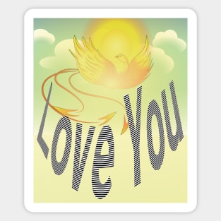 Say “Love You” Over Flaming Yellow Phoenix Bird Sticker